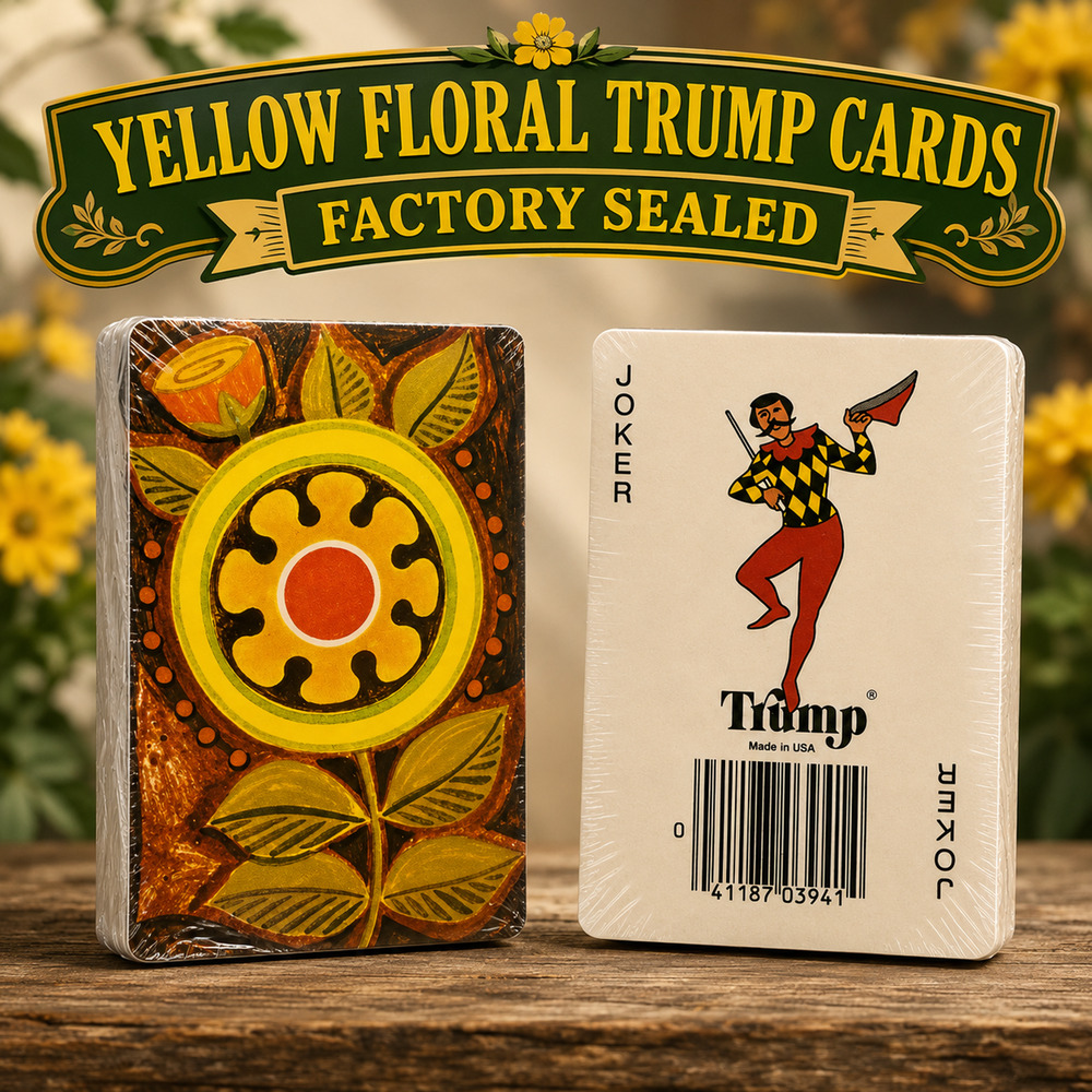 VTG Trump Yellow Floral Playing Cards Factory Sealed NOS Made USA Retro Deck